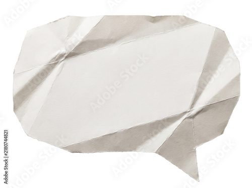 Isolated white crumpled paper speech bubble with folded texture for messaging transparent background