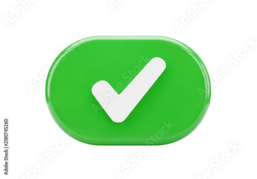 Glossy green checkmark button icon representing confirmation, success, and approval for user interfaces.