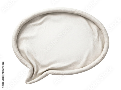 Isolated white fabric speech bubble with wrinkled texture and soft folds transparent background