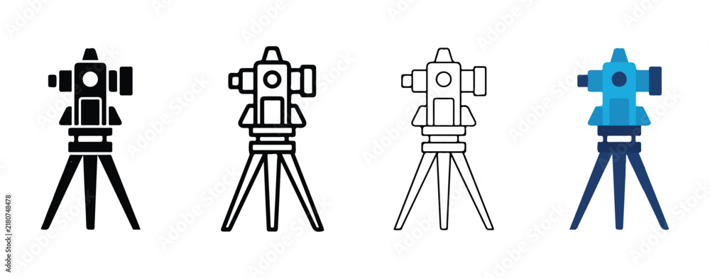 Fototapeta premium Surveyor Transit Level Instruments Illustrated with Different Line Art Styles Isolated on Transparent Background