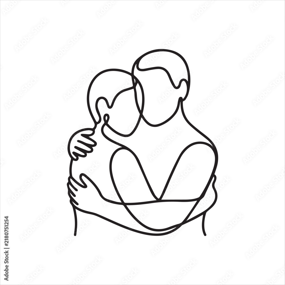 Obraz premium Loving Couple Embrace Contemporary Line Illustration
