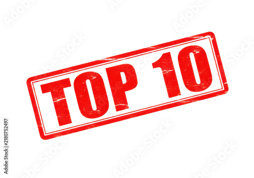 Red top 10 stamp graphic overlay on transparent background for ranking or best of list.