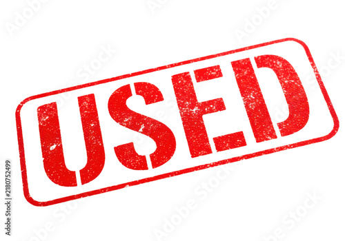 Red used stamp graphic overlay on transparent background for pre owned item concept.