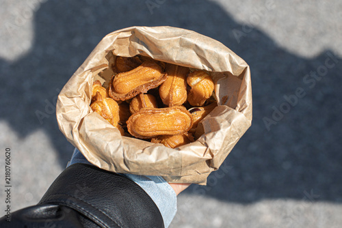 Obraz na płótnie Peanut-shaped snacks containing peanuts