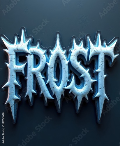 Frosty ice cold word decoration with icy blue textured letter design on wall