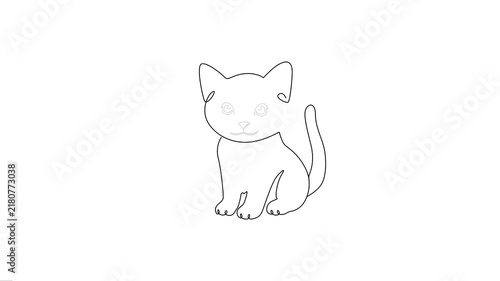 Cute Baby Cat Sitting Continuous Line Art Animation