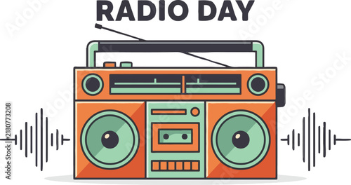 Radio Boombox Illustration with Sound Waves for Music Celebration