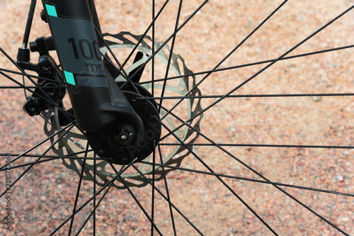 Close-up of part of bicycle brake system. 