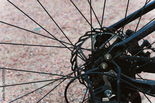 Close-up of part of bicycle brake system. 