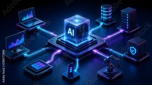 Naklejka AI network connecting digital devices and data