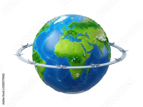 3d render of airplanes flying in a ring around the globe isolated on transparent background