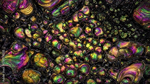 Iridescent bubble texture liquid cell pattern background with colorful vibrant refraction organic foam close up view
