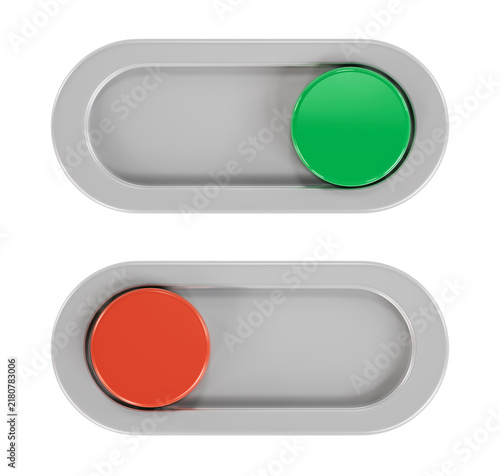 Quadro su tela Set of Two White Minimalist On and Off Toggle Switch Buttons with Green and Red Sliders in 3D Render