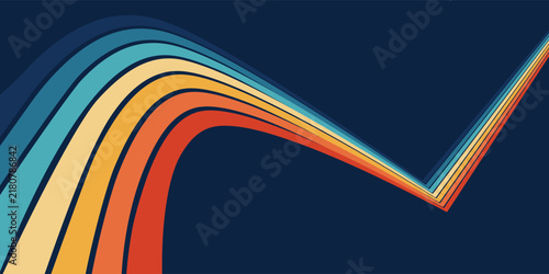 Retrofuturism of the 70s Abstract vector background with rainbow stripes – vintage wavy lines Wallpaper for posters, wall art, banners, retro color illustration in 3D perspective	
