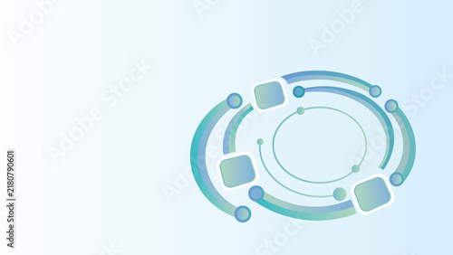 Abstract technology background featuring circular motion paths and rounded square elements in blue and teal gradients, suitable for digital communication concepts design.