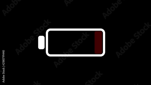 Animated battery low warning blink animation on transparent background.Mobile phone battery low warning blink animation transparent background alpha channel