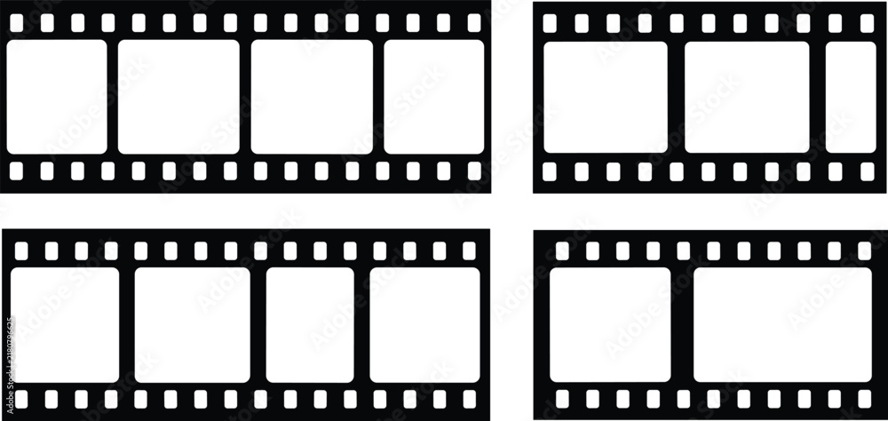 Fototapeta premium Set of film strip, movie frame, cinema negative, and photography icons vector illustration