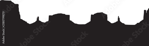 Monument valley desert landscape silhouette featuring sandstone buttes and rocky plateaus for southwestern American travel theme.