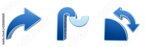 Obraz na plátně Collection of three dimensional blue icons displaying share curve and refresh ro