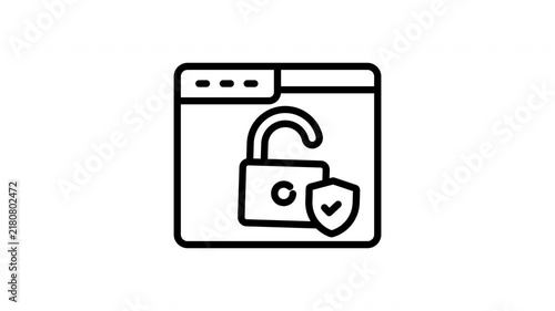 Cybersecurity Browser Window with Lock and Shield Animated Icon Loop with Alpha Channel for Internet Security Concept
