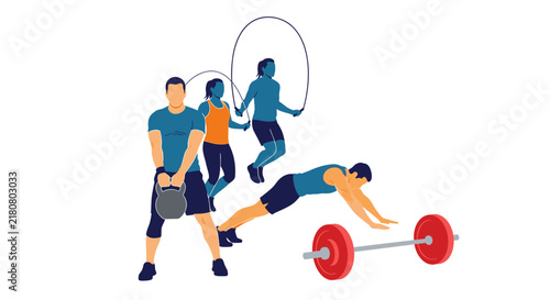 People doing various fitness exercises together.