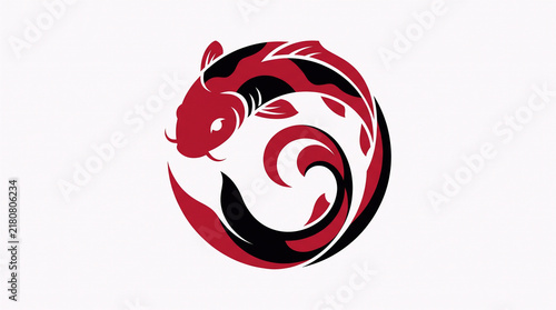 Red And Black Catfish Circular Symbol Japanese Fish Design