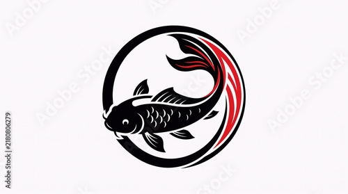 Black And Red Catfish Circular Yin Yang Symbol Japanese Design