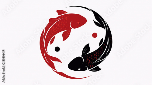 Red And Black Koi Fish Yin Yang Symbol Circular Japanese Design