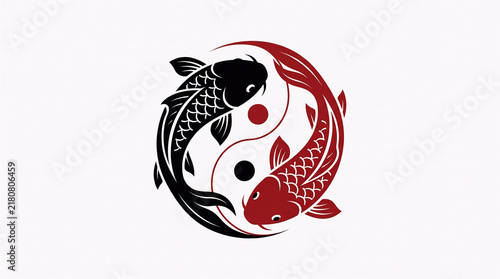 Black And Red Koi Fish Yin Yang Symbol For Balance And Harmony