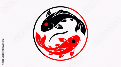 Black And Red Koi Fish Yin Yang Circular Symbol Design