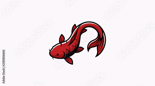 Red Koi Fish Swimming In Curved Dynamic Shape