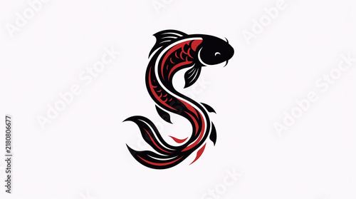 Black And Red Koi Fish In Curved Circular Shape
