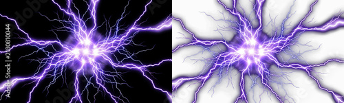 Fotografie Purple lightning energy burst isolated on transparent background