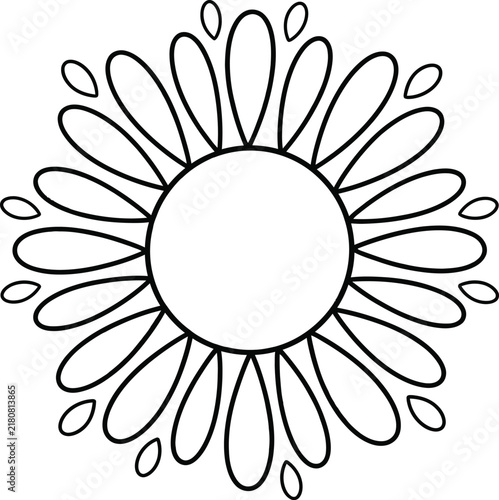 Simple black and white line art illustration of a daisy flower outline