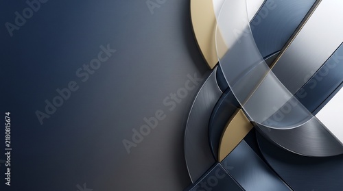 Abstract background featuring smooth flowing dark grey ribbons with metallic reflections and soft golden highlights on the side