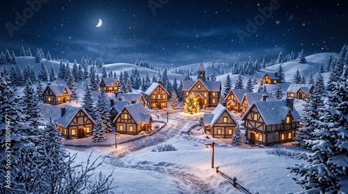 Snowy Village At Night