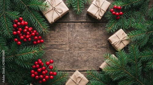 Flatlay With Gifts And Pine