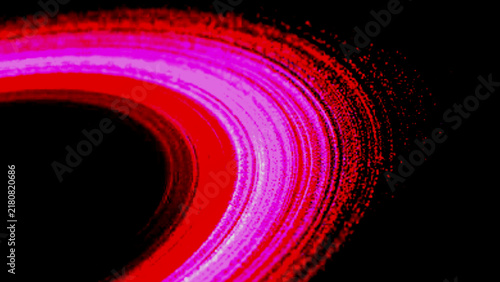 Abstract red and pink neon light trail on black background