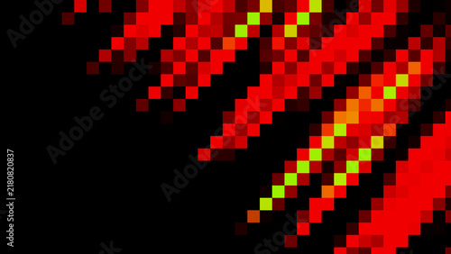 Abstract red and yellow pixel pattern on black background