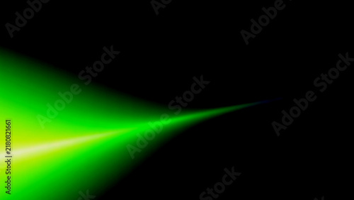 Bright green light beam flare on black background