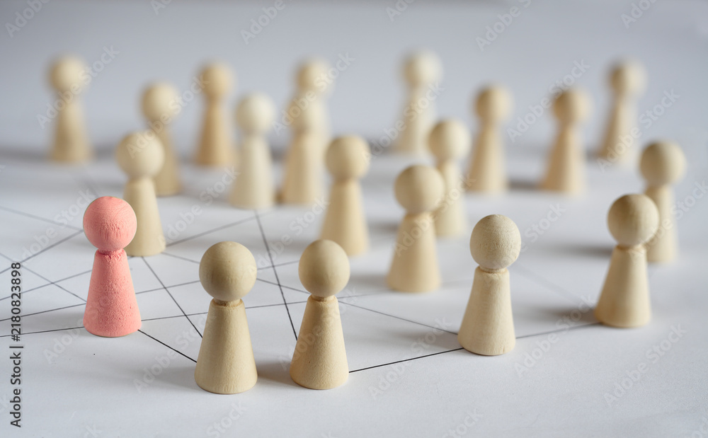 Obraz premium Business concept for network structure with connected people, showing teamwork,collaboration, stakeholder mapping, social graph, and business communication 