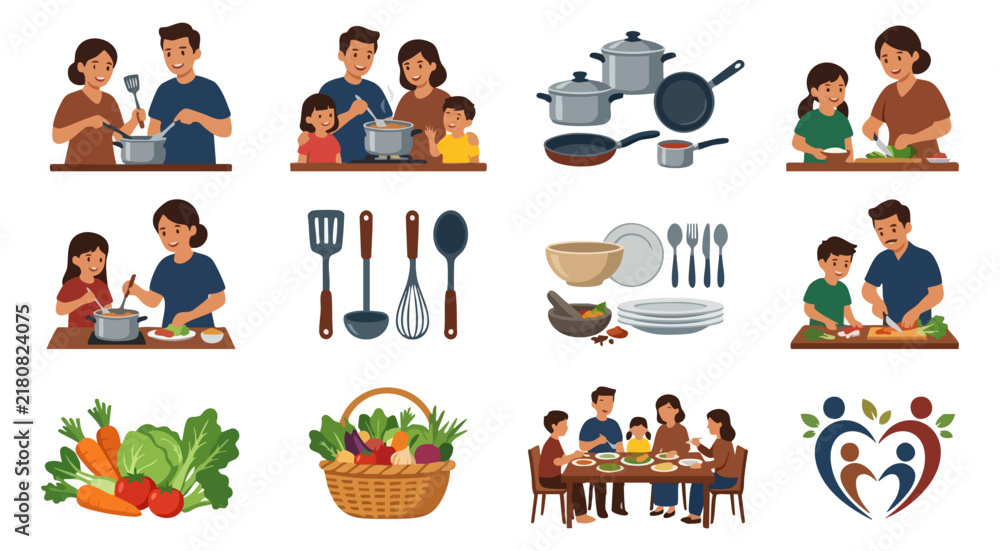 Fototapeta premium Family meal preparation and healthy food collection