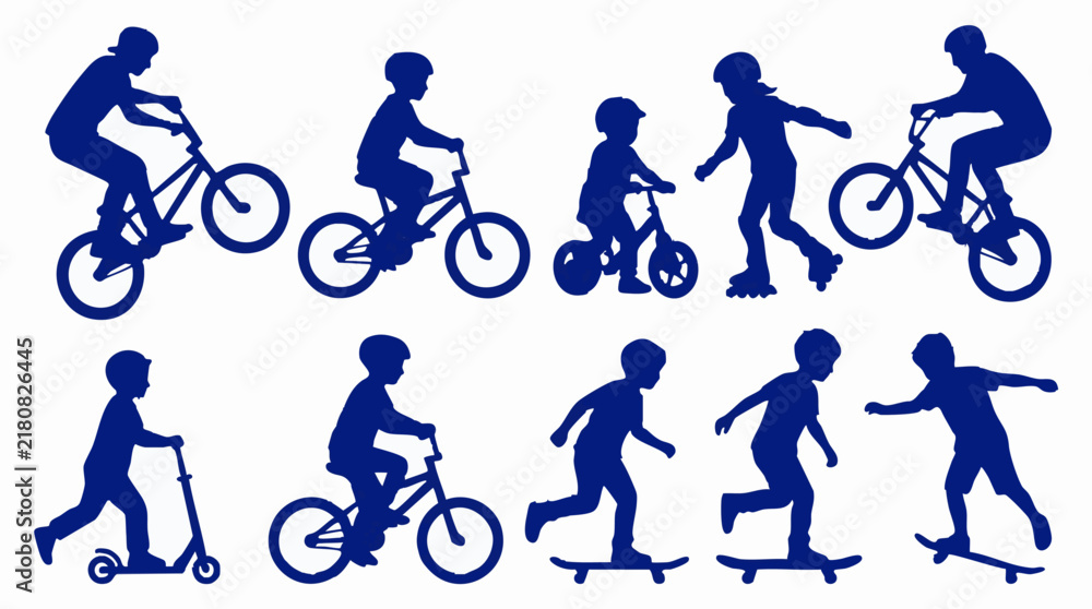Obraz premium Silhouettes of children engaged in various outdoor sports and leisure activities
