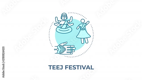 Teej festival blue concept icon animation. Traditional hindu cultural celebration. Authentic community festival energy. Cyan circular animated abstract idea. HD video with alpha channel
