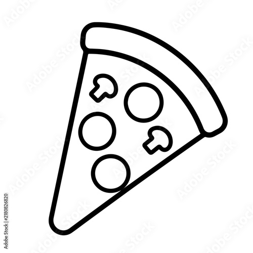 Pizza slice with mushroom toppings outline vector icon