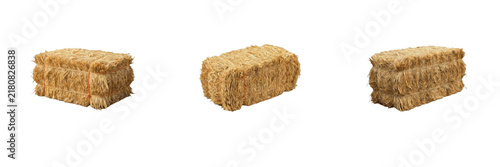 фотографія Farm straw bales PNG set, isolated rectangular dry haystacks for agriculture, au