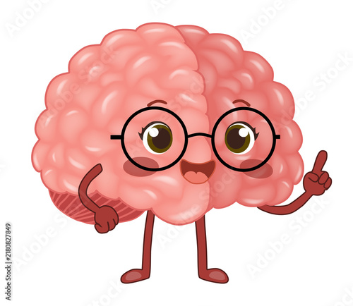 Quadro su tela Cute anthropomorphic human brain character wearing round glasses
