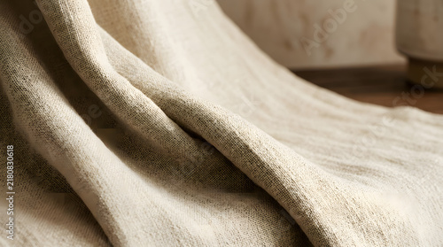 Close Up of Soft Draped Neutral Linen Fabric Texture