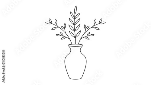 Vase with Branches: A minimalist illustration depicts delicate branches with leaves emerging from a simple vase, embodying natural simplicity and elegance.