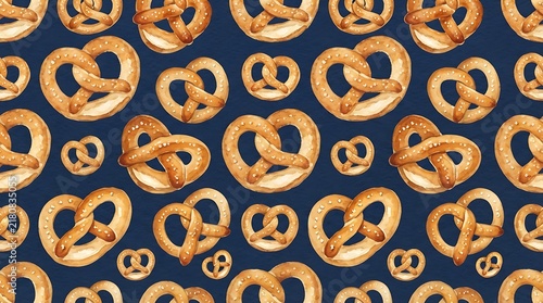 seamless pattern of classic soft pretzels with twisted knots
